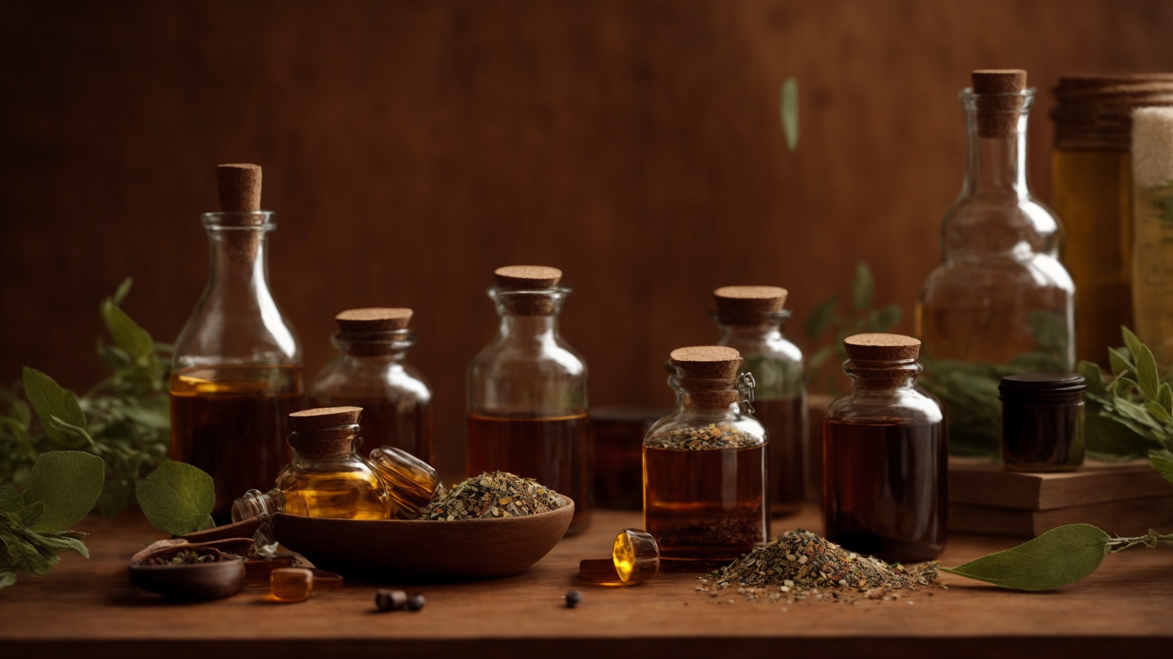 Gabungan pengobatan medis herbal dengan botol obat herbal dan alat medis