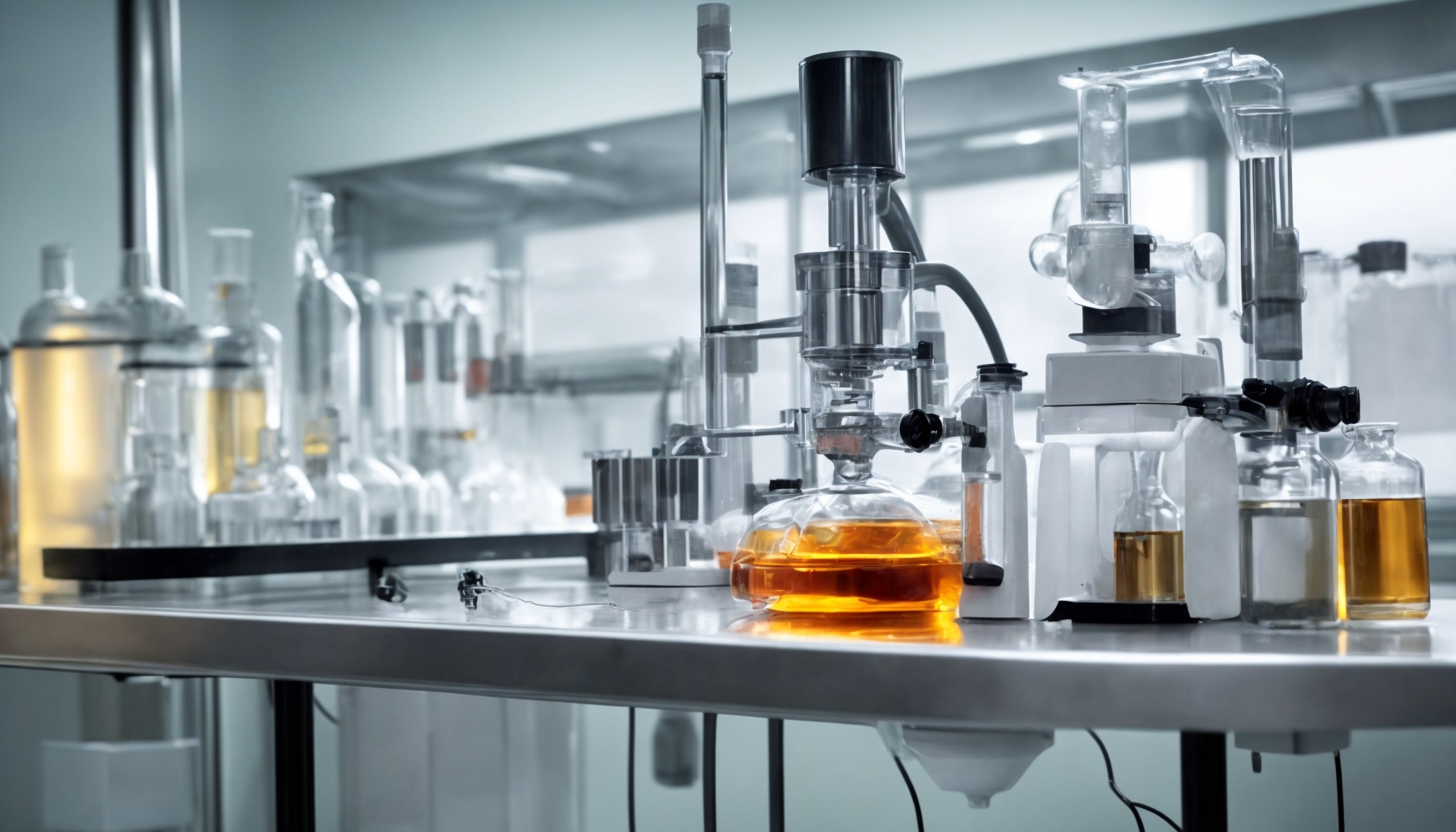Perangkat medis canggih ekstraksi obat herbal presisi di laboratorium farmasi modern dengan rotary evaporator